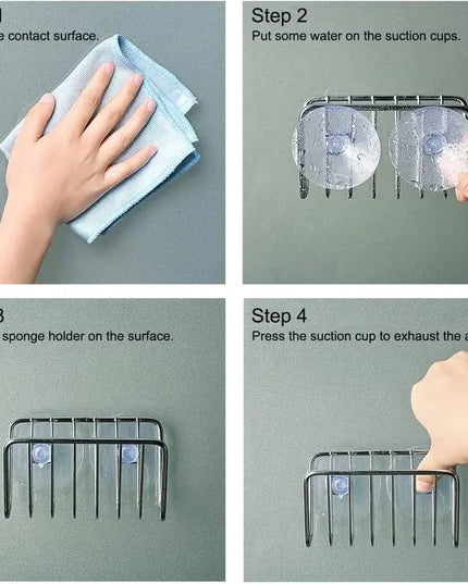 Self-Draining Sponge Holder with Suction Cup for Kitchen Sink Stainless Steel Sink Caddy Organizer Bathroom Kitchen Accessories