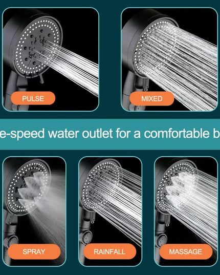 High Pressure Shower Head 5 Modes Adjustable Showerheads with Hose Water Saving One-Key Stop Spray Nozzle Bathroom Accessories