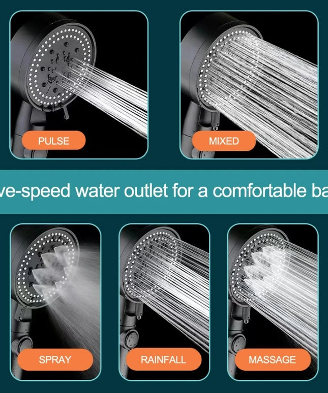 High Pressure Shower Head 5 Modes Adjustable Showerheads with Hose Water Saving One-Key Stop Spray Nozzle Bathroom Accessories