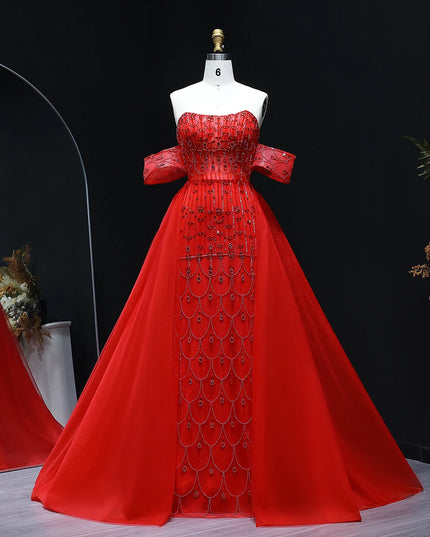 Sharon Said Luxury Champagne Mermaid Arabic Evening Dress with Overskirt 2025 Dubai Women Wedding Party Gowns SS168 Customized