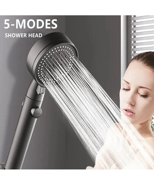 High Pressure Shower Head 5 Modes Adjustable Showerheads with Hose Water Saving One-Key Stop Spray Nozzle Bathroom Accessories