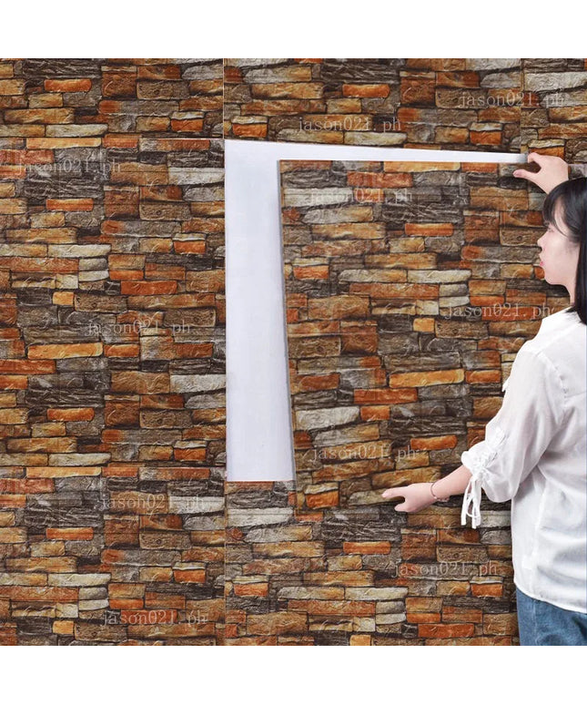 10Pcs 3D Brick Wall Stickers DIY Self Adhensive Decor Foam Waterproof Wall Covering Wallpaper for TV Background Kids Living Room