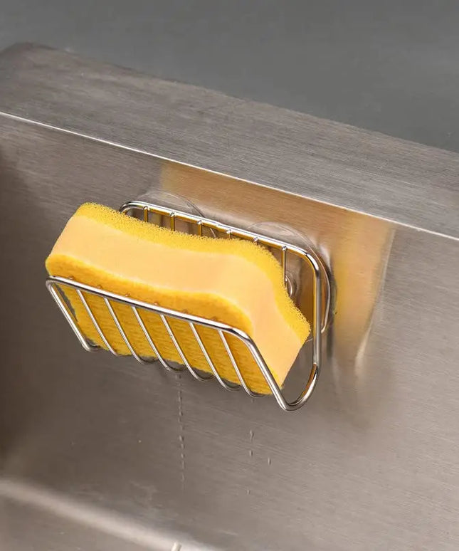 Self-Draining Sponge Holder with Suction Cup for Kitchen Sink Stainless Steel Sink Caddy Organizer Bathroom Kitchen Accessories