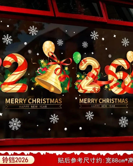 Happy New Year 2026 Christmas Window Glass Stickers Santa Claus Elk Wall Stickers New Year Xmas Decals Festival Party Decoration