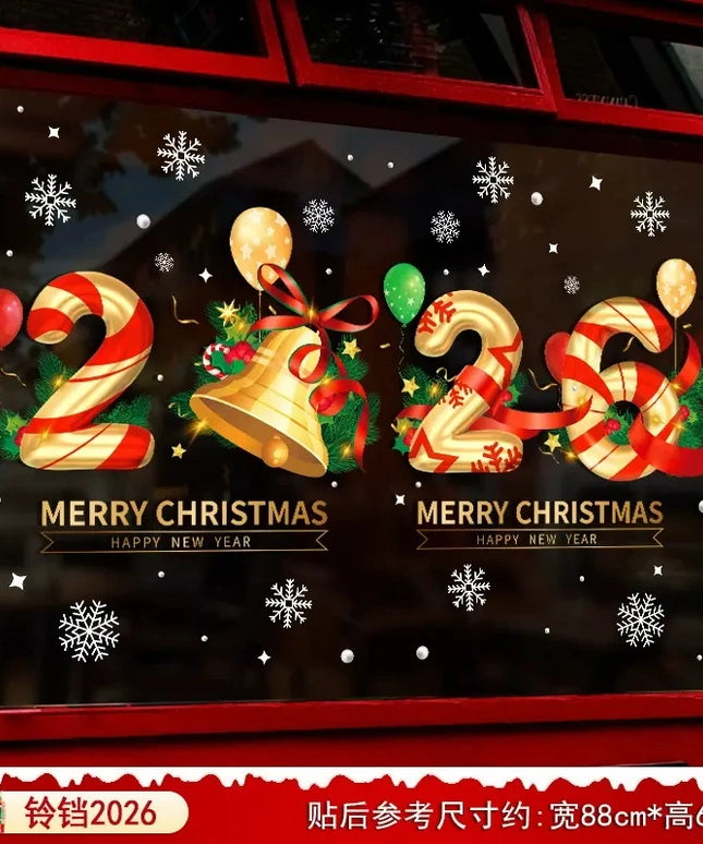 Happy New Year 2026 Christmas Window Glass Stickers Santa Claus Elk Wall Stickers New Year Xmas Decals Festival Party Decoration