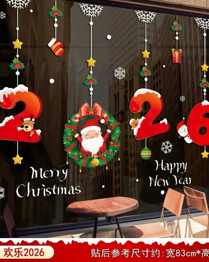 Happy New Year 2026 Christmas Window Glass Stickers Santa Claus Elk Wall Stickers New Year Xmas Decals Festival Party Decoration