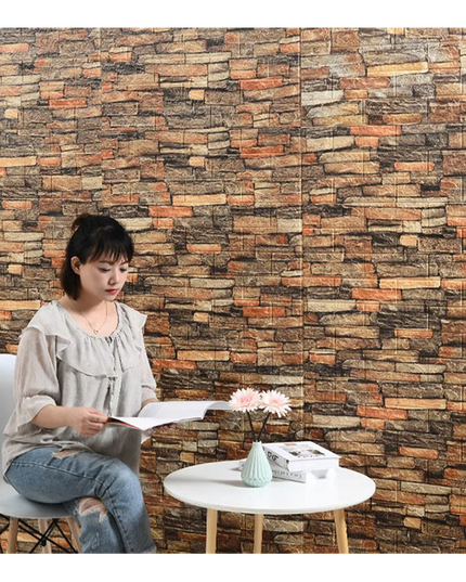 10Pcs 3D Brick Wall Stickers DIY Self Adhensive Decor Foam Waterproof Wall Covering Wallpaper for TV Background Kids Living Room