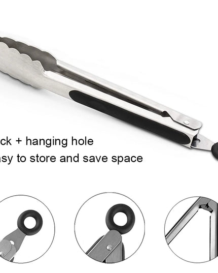 9/12/14/16 Inch BBQ Grilling Tong With Lock Stainless Steel Salad Bread Serving Tong Non-Stick BQ Tong Utensil Cooking Clip New