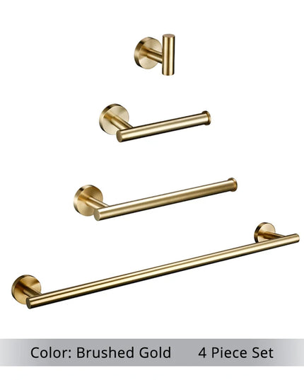 Brushed Gold Bathroom Accessories Set Hardware Kit Wall Mount Hand Towel Bar Rack Toilet Roll Paper Holder Robe Hook Hanger