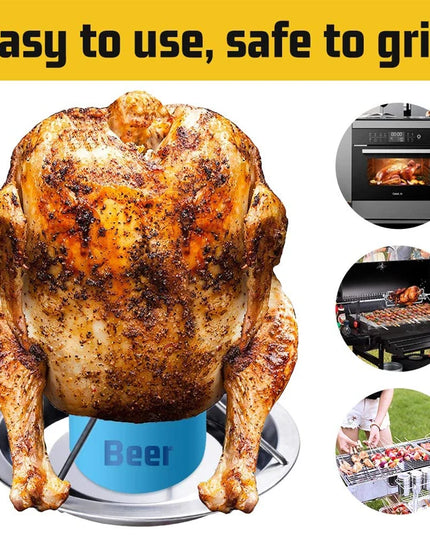 LMETJMA Chicken Roaster Rack With Bowl Carbon Steel Beer Can Chicken Turkey Roaster BBQ Grill Rack Stand Holder Tray KC0229