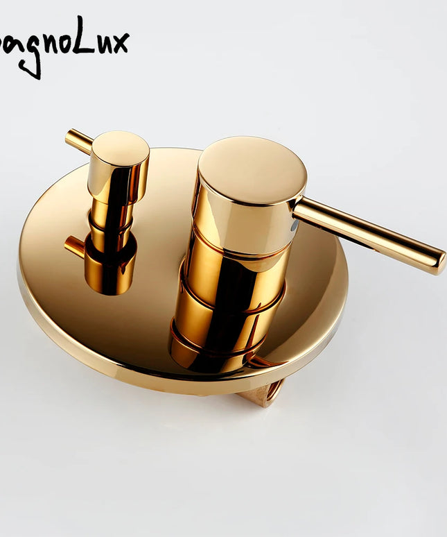 Black Gold chrome Round Solid Brass Concealed 2 Way Diverter Shower Valve Mixer Water Tap Bathroom Accessories Water Faucets