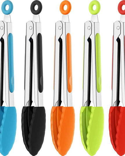 7/9/12inch Silicone Kitchen BBQ Tongs Stainless Steel Locking Cooking Tongs with Silicone Tips Non-Slip Food Tongs for Cooking