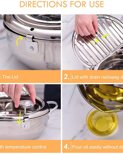 LMETJMA Japanese Deep Frying Pot with a Thermometer and a Lid 304 Stainless Steel Kitchen Tempura Fryer Pan 20 24 cm KC0405