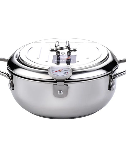 LMETJMA Japanese Deep Frying Pot with a Thermometer and a Lid 304 Stainless Steel Kitchen Tempura Fryer Pan 20 24 cm KC0405