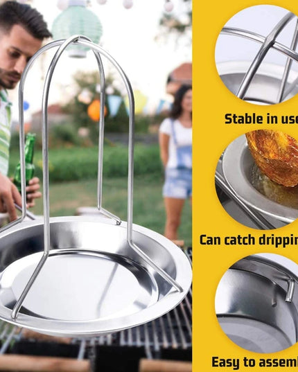 LMETJMA Chicken Roaster Rack With Bowl Carbon Steel Beer Can Chicken Turkey Roaster BBQ Grill Rack Stand Holder Tray KC0229