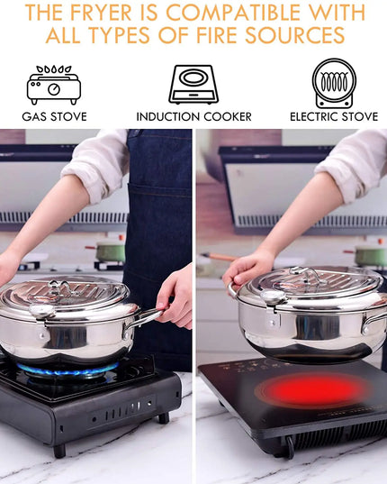 LMETJMA Japanese Deep Frying Pot with a Thermometer and a Lid 304 Stainless Steel Kitchen Tempura Fryer Pan 20 24 cm KC0405