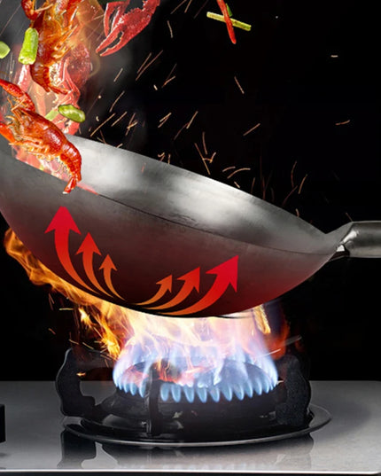 Konco Hand Hammered Wok,Chinese Traditional Iron Wok No Coating Wooden Handle Non-stick Pan Kitchen Cookware