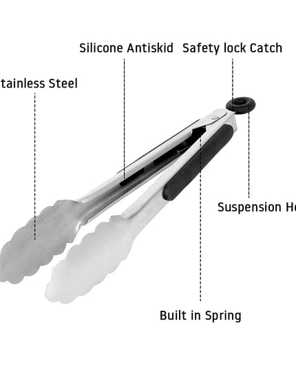9/12/14/16 Inch BBQ Grilling Tong With Lock Stainless Steel Salad Bread Serving Tong Non-Stick BQ Tong Utensil Cooking Clip New