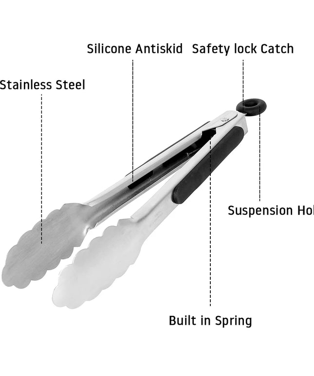 9/12/14/16 Inch BBQ Grilling Tong With Lock Stainless Steel Salad Bread Serving Tong Non-Stick BQ Tong Utensil Cooking Clip New