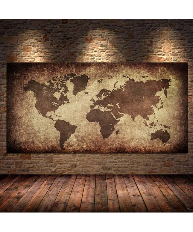 The World Map Retro Canvas Painting Vintage Poster Print Wall Card Photography Background Cloth Living Room Home Decor Unframed