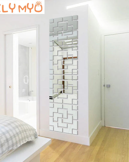 3D Creative Wall Stickers Geometric Quadrangle Design Acrylic Mirror Sticker Living Room Bedroom Porch TV Background Wall Decor