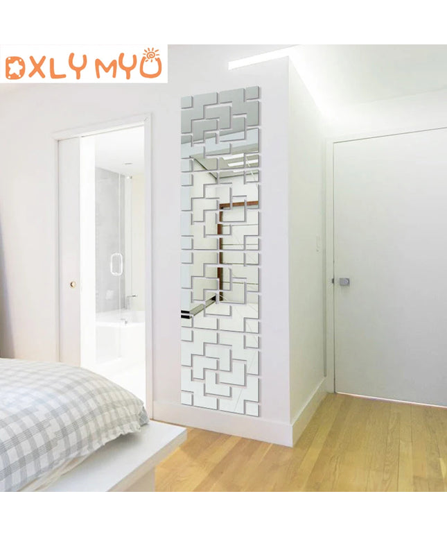 3D Creative Wall Stickers Geometric Quadrangle Design Acrylic Mirror Sticker Living Room Bedroom Porch TV Background Wall Decor