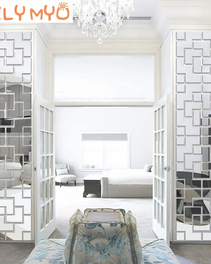 3D Creative Wall Stickers Geometric Quadrangle Design Acrylic Mirror Sticker Living Room Bedroom Porch TV Background Wall Decor