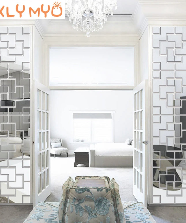 3D Creative Wall Stickers Geometric Quadrangle Design Acrylic Mirror Sticker Living Room Bedroom Porch TV Background Wall Decor