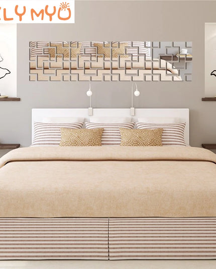 3D Creative Wall Stickers Geometric Quadrangle Design Acrylic Mirror Sticker Living Room Bedroom Porch TV Background Wall Decor
