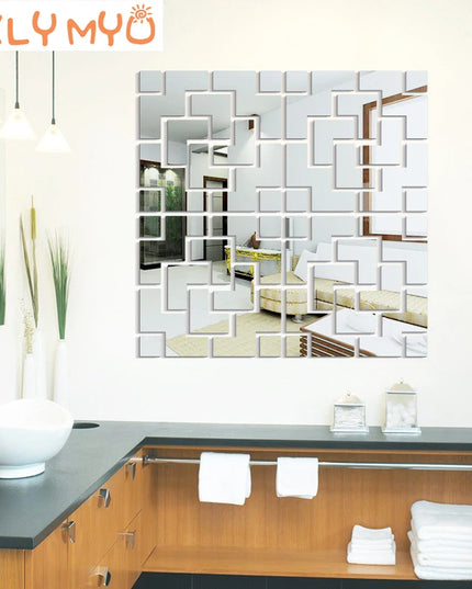 3D Creative Wall Stickers Geometric Quadrangle Design Acrylic Mirror Sticker Living Room Bedroom Porch TV Background Wall Decor
