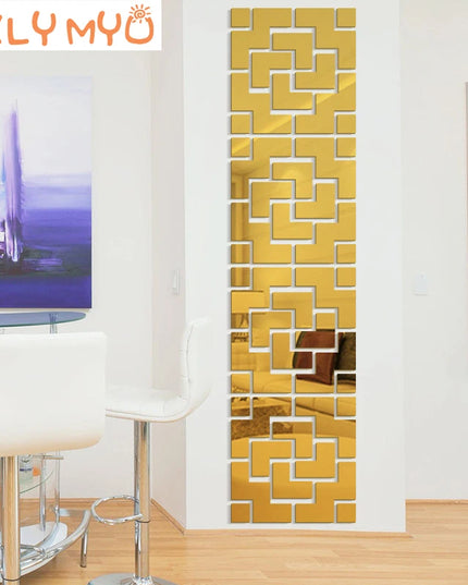 3D Creative Wall Stickers Geometric Quadrangle Design Acrylic Mirror Sticker Living Room Bedroom Porch TV Background Wall Decor