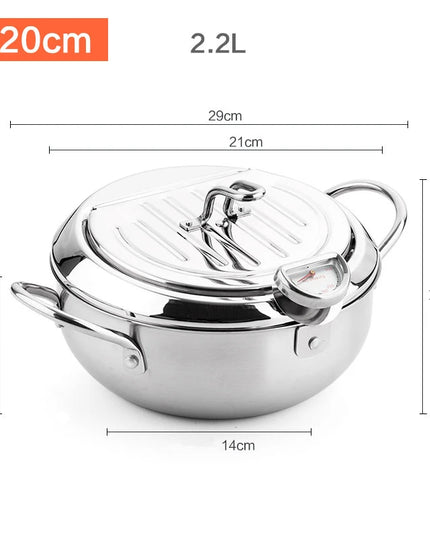 LMETJMA Japanese Deep Frying Pot with a Thermometer and a Lid 304 Stainless Steel Kitchen Tempura Fryer Pan 20 24 cm KC0405