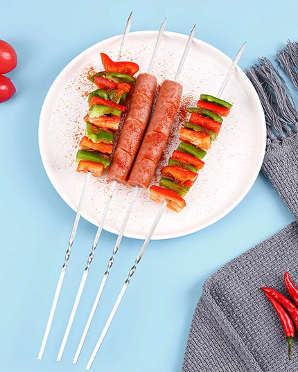 10/15Pcs Stainless Steel Barbecue Skewer Reusable BBQ Kebab Skewers  for Outdoor Camping Picnic Tools Cooking Tools
