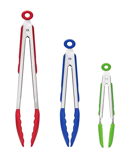 7/9/12inch Silicone Kitchen BBQ Tongs Stainless Steel Locking Cooking Tongs with Silicone Tips Non-Slip Food Tongs for Cooking