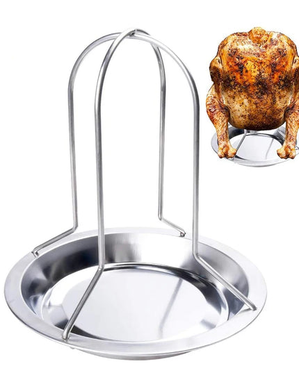 LMETJMA Chicken Roaster Rack With Bowl Carbon Steel Beer Can Chicken Turkey Roaster BBQ Grill Rack Stand Holder Tray KC0229