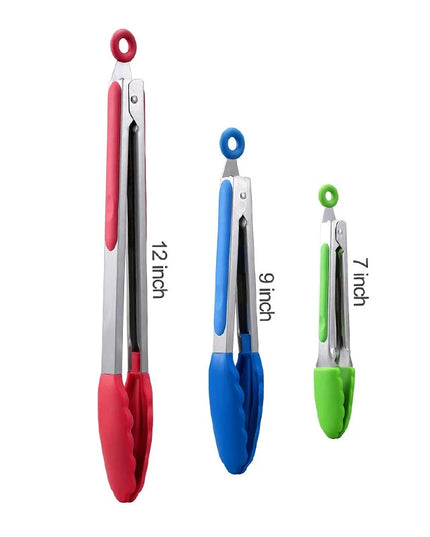 7/9/12inch Silicone Kitchen BBQ Tongs Stainless Steel Locking Cooking Tongs with Silicone Tips Non-Slip Food Tongs for Cooking