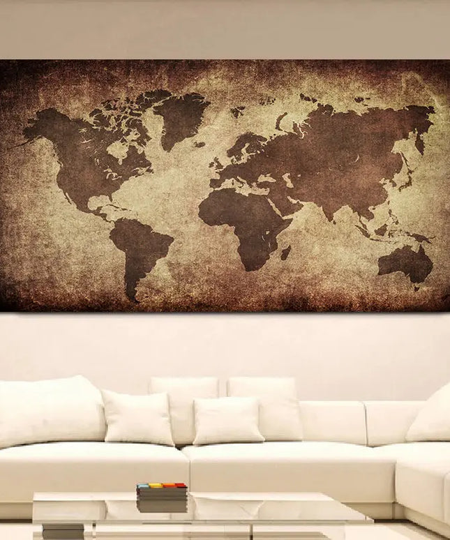 The World Map Retro Canvas Painting Vintage Poster Print Wall Card Photography Background Cloth Living Room Home Decor Unframed