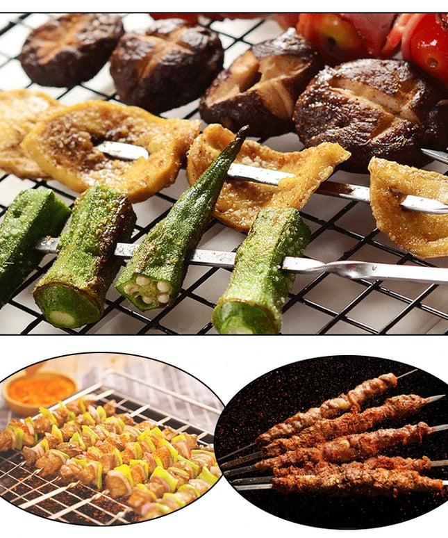 10/15Pcs Stainless Steel Barbecue Skewer Reusable BBQ Kebab Skewers  for Outdoor Camping Picnic Tools Cooking Tools