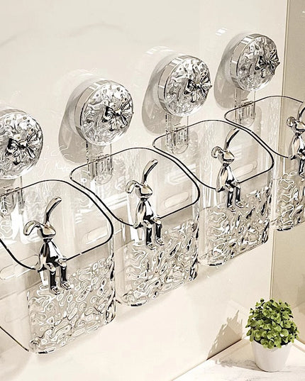 Bathroom Shelf Wall Mounted Non Perforated Suction Cup Storage Basket With Glacier Pattern For Home Storage Products