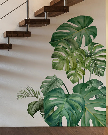 2pc Set Large Size Green Plant Wall Decal Sticker For Home Decoration Monster Leaf Design Easy To Apply And Remove Home Wall Art