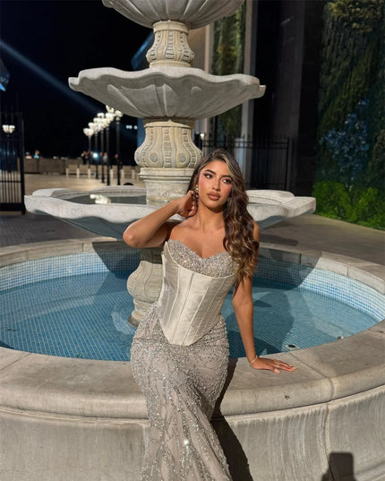 Mila Strapless Customized Gray Evening Dresses Sleeveless Back Lace-Up Prom Dress 2025 Floor-Length Wedding Party Formal Gowns