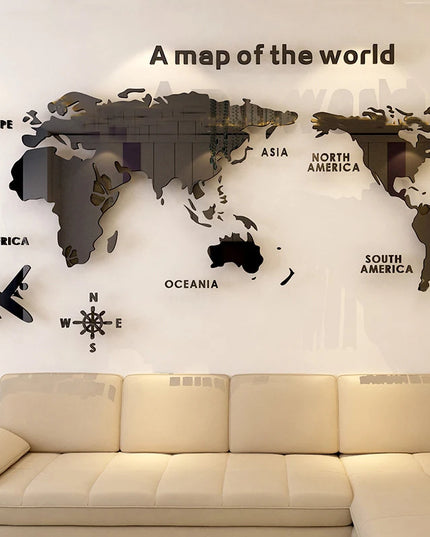 World Map Wall  3D Acrylic Wall Stickers Three-dimensional Mirror Stickers Bedroom Office Background Wall Decoration Stickers