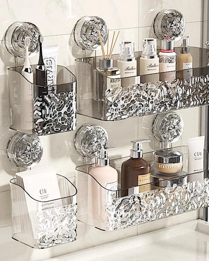 Bathroom Shelf Wall Mounted Non Perforated Suction Cup Storage Basket With Glacier Pattern For Home Storage Products