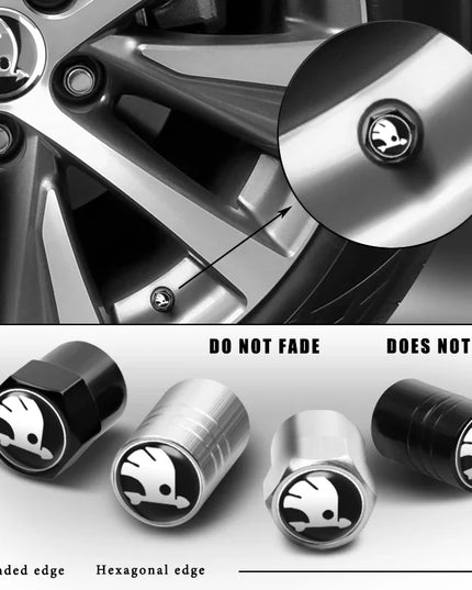 4PC Metal Car Badges Wheel Tire Valve Caps Covers Auto Accessories For Skoda S Kodiaq Octavia 2 3 Yeti Karoq Rapid Fabia VII VRS