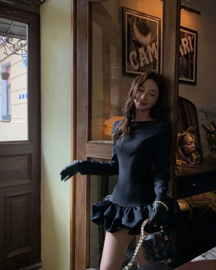 ETJ 2024 New Fall/Winter  women's dress European style elegant sexy round neck long sleeve party dress Pommel dress