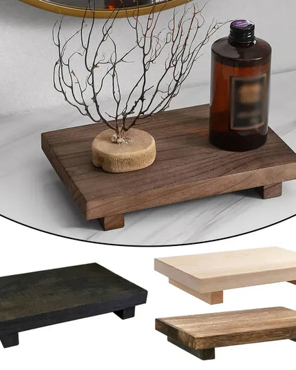 Wood Tray Pedestal Stand Bathroom Decor Wooden Vanity Hands Soap Scented Candle Storage Holder Tray Kitchen Seasoning Holder