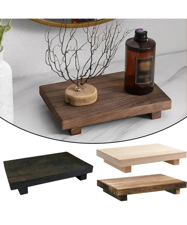 Wood Tray Pedestal Stand Bathroom Decor Wooden Vanity Hands Soap Scented Candle Storage Holder Tray Kitchen Seasoning Holder