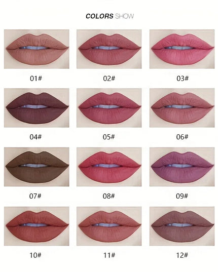 12 pcs Long-Lasting Lipstick Set with Professional Lip Liner Pencil and Matte Lip Gloss for Women Valentine's Day Gifts