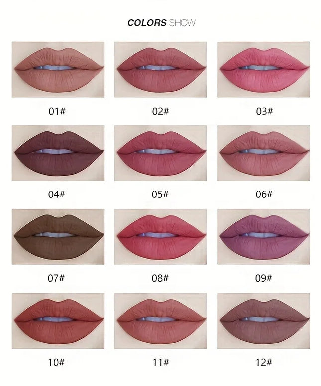 12 pcs Long-Lasting Lipstick Set with Professional Lip Liner Pencil and Matte Lip Gloss for Women Valentine's Day Gifts