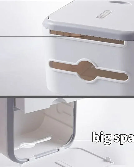 Wall Mount Toilet Paper Holder Waterproof Tissue Storage Box Multi Function Bathroom Organizer with Lid Rustproof